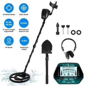 Professional Metal Detector Set Gold Finder for Adults Beginners with 10.04In Waterproof Coil LCD Display All Metal DISC PP Mode Foldable Shovel